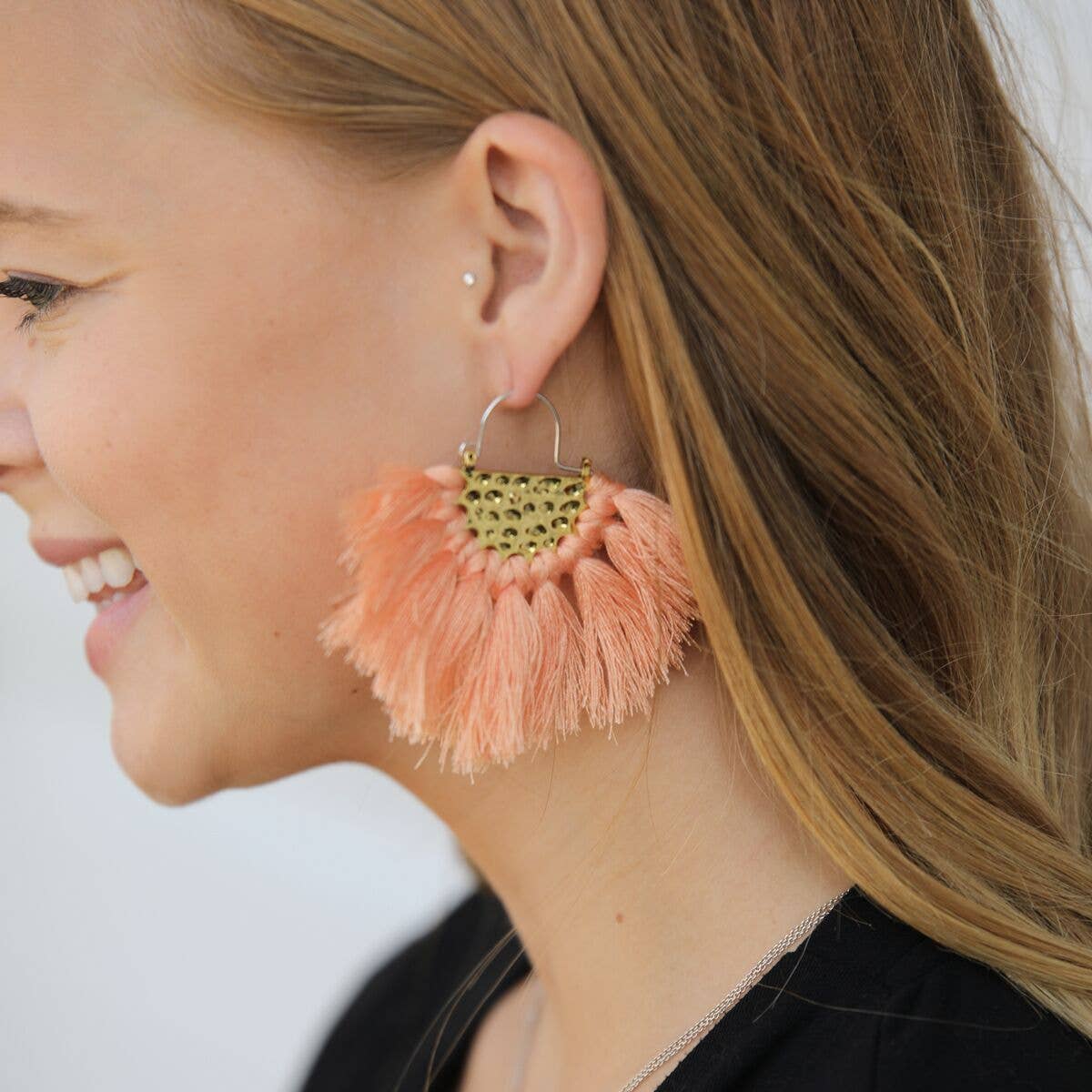 Goldtone & Coral Fringe Drop Earrings