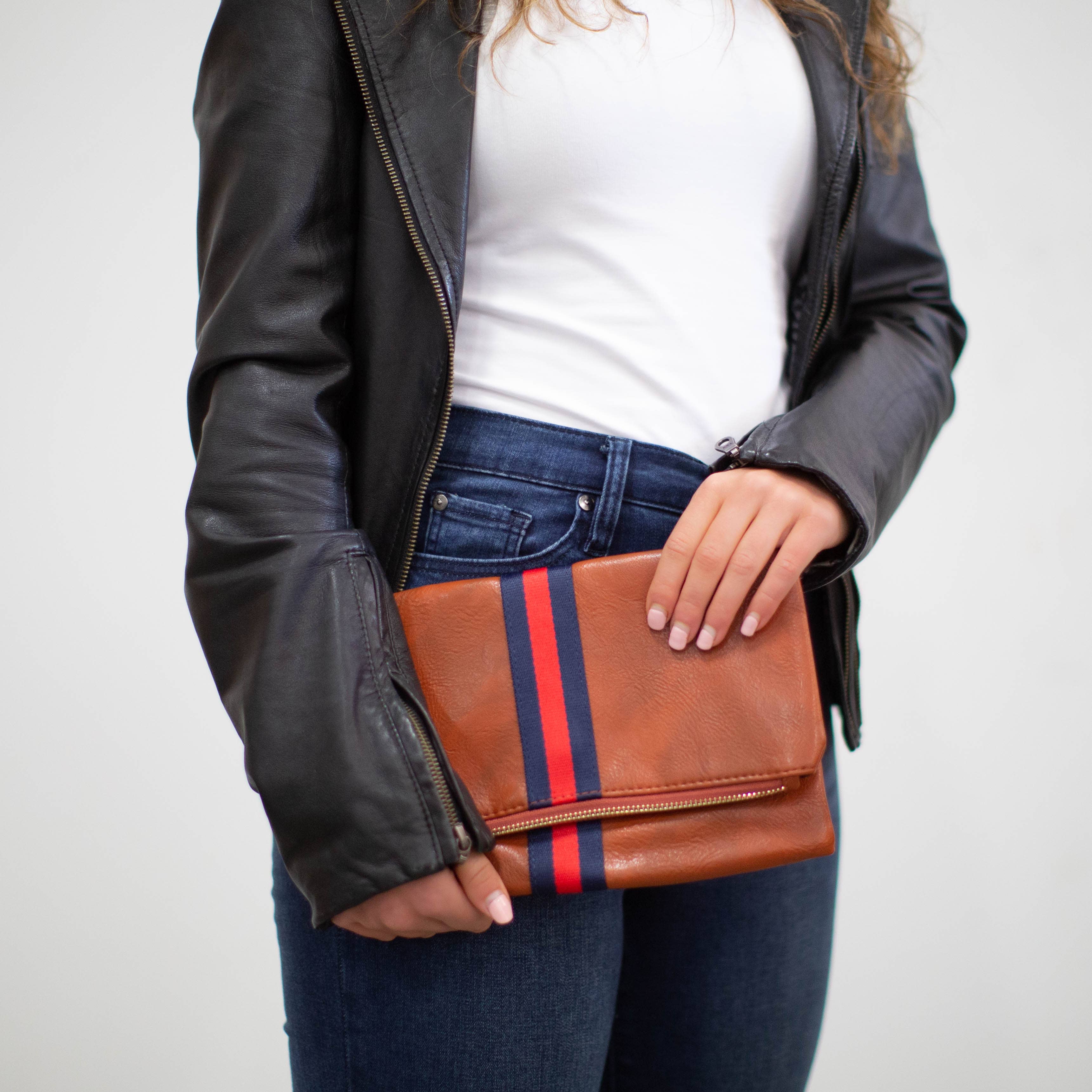 Preppy Stripe Foldover Clutch - Navy & Red