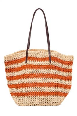 STRIPED CROCHET STRAW TOTE BAG