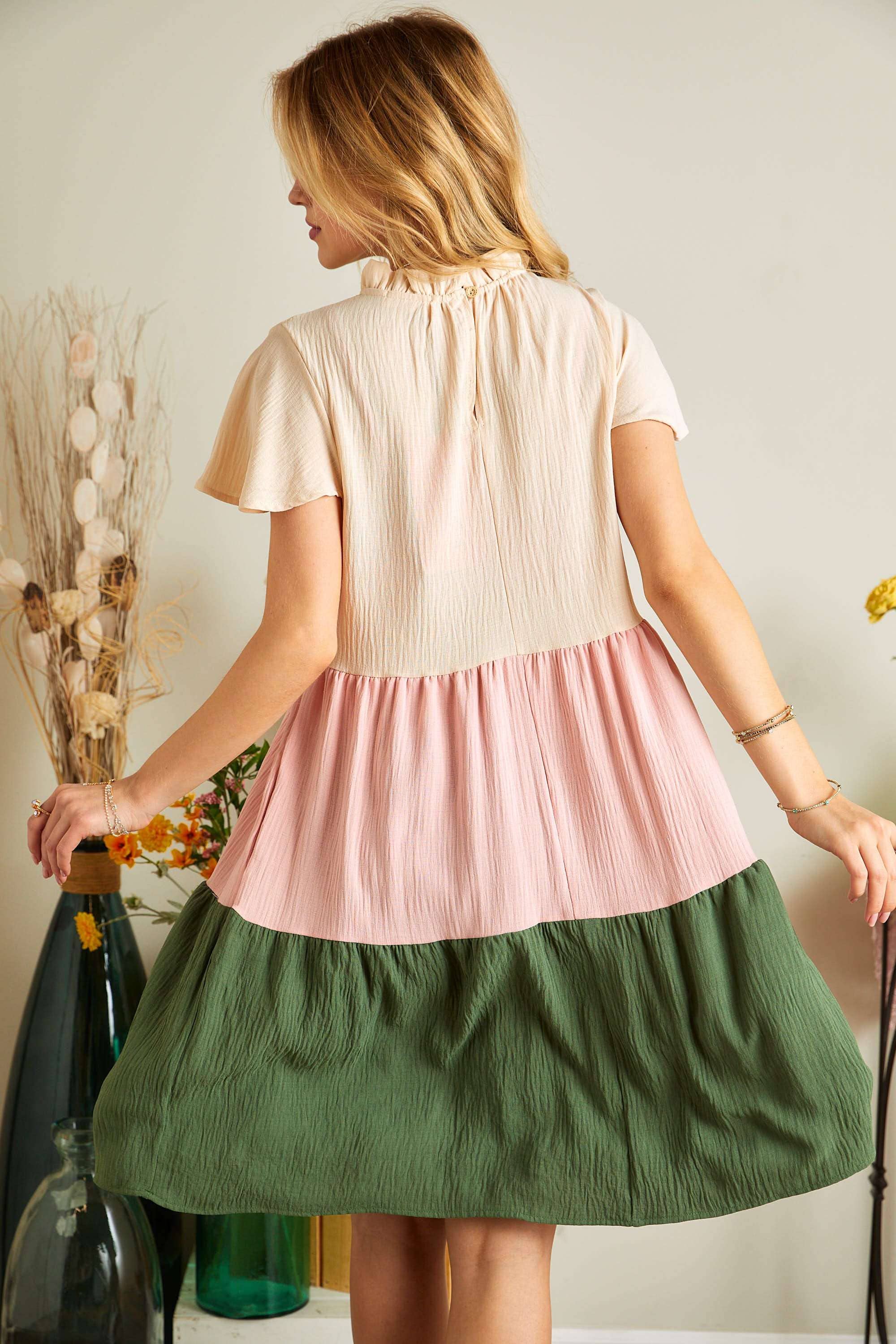 COLORBLOCK TIERED BABYDOLL DRESS