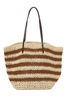 STRIPED CROCHET STRAW TOTE BAG