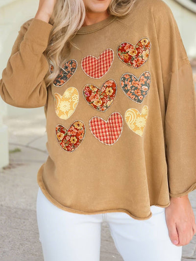 Floral Heart Stitched Exposed Seam Mineral Wash Sweatshirt