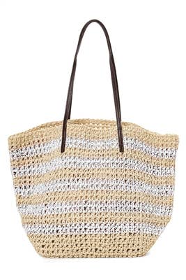 STRIPED CROCHET STRAW TOTE BAG