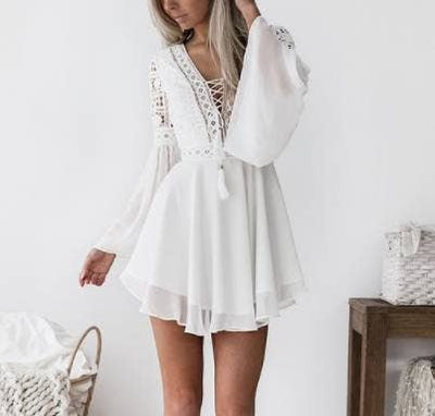Crochet Lace-Up Chiffon Dress
