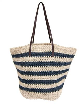 STRIPED CROCHET STRAW TOTE BAG