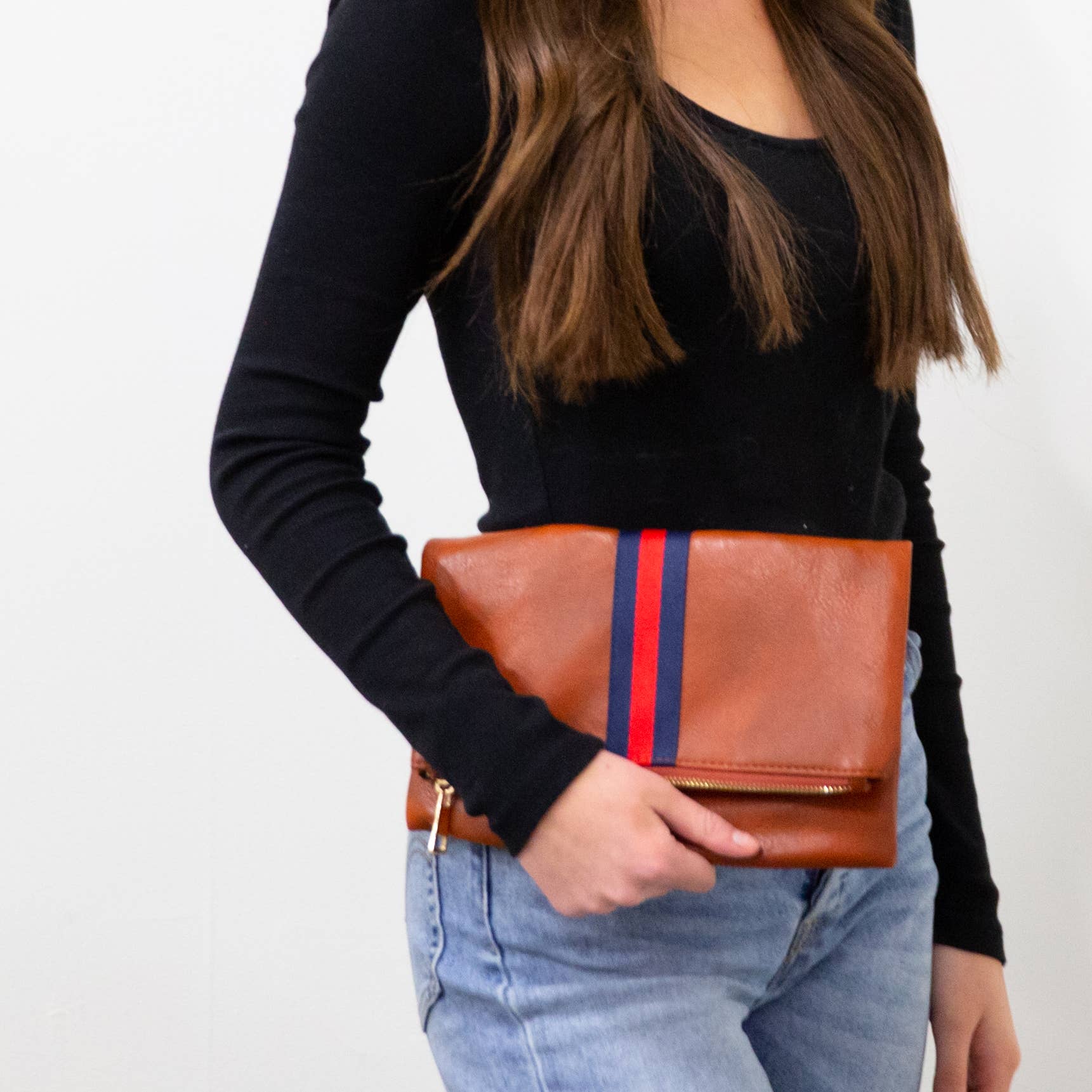 Preppy Stripe Foldover Clutch - Navy & Red