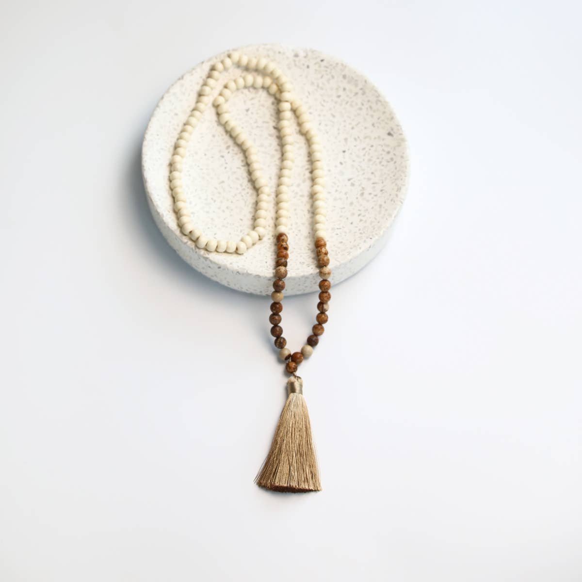 Boho Vibe Wood Bead & Tassel Necklace