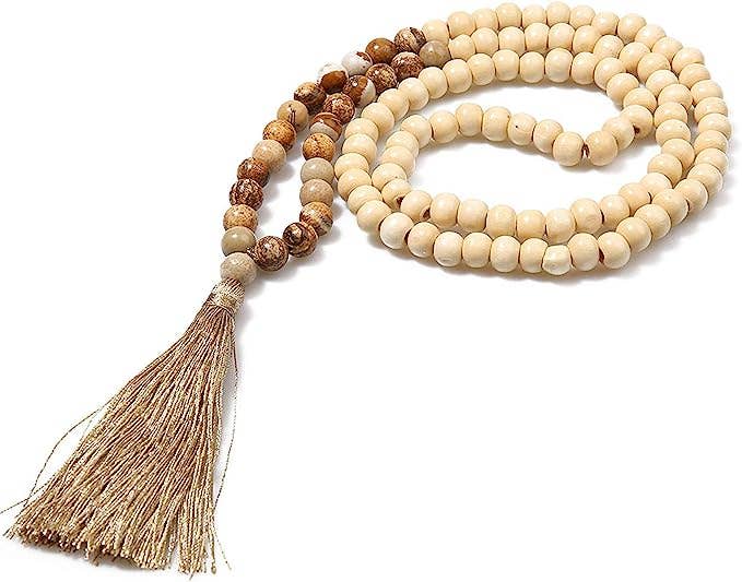 Boho Vibe Wood Bead & Tassel Necklace