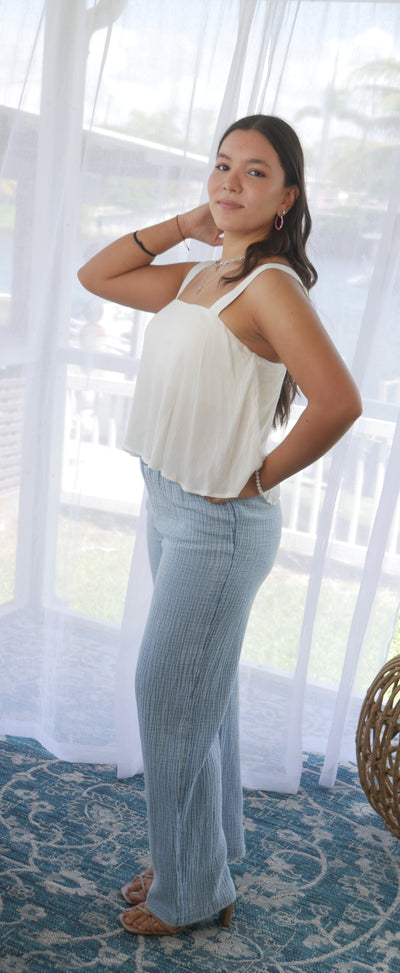 Blue wide leg slacks
