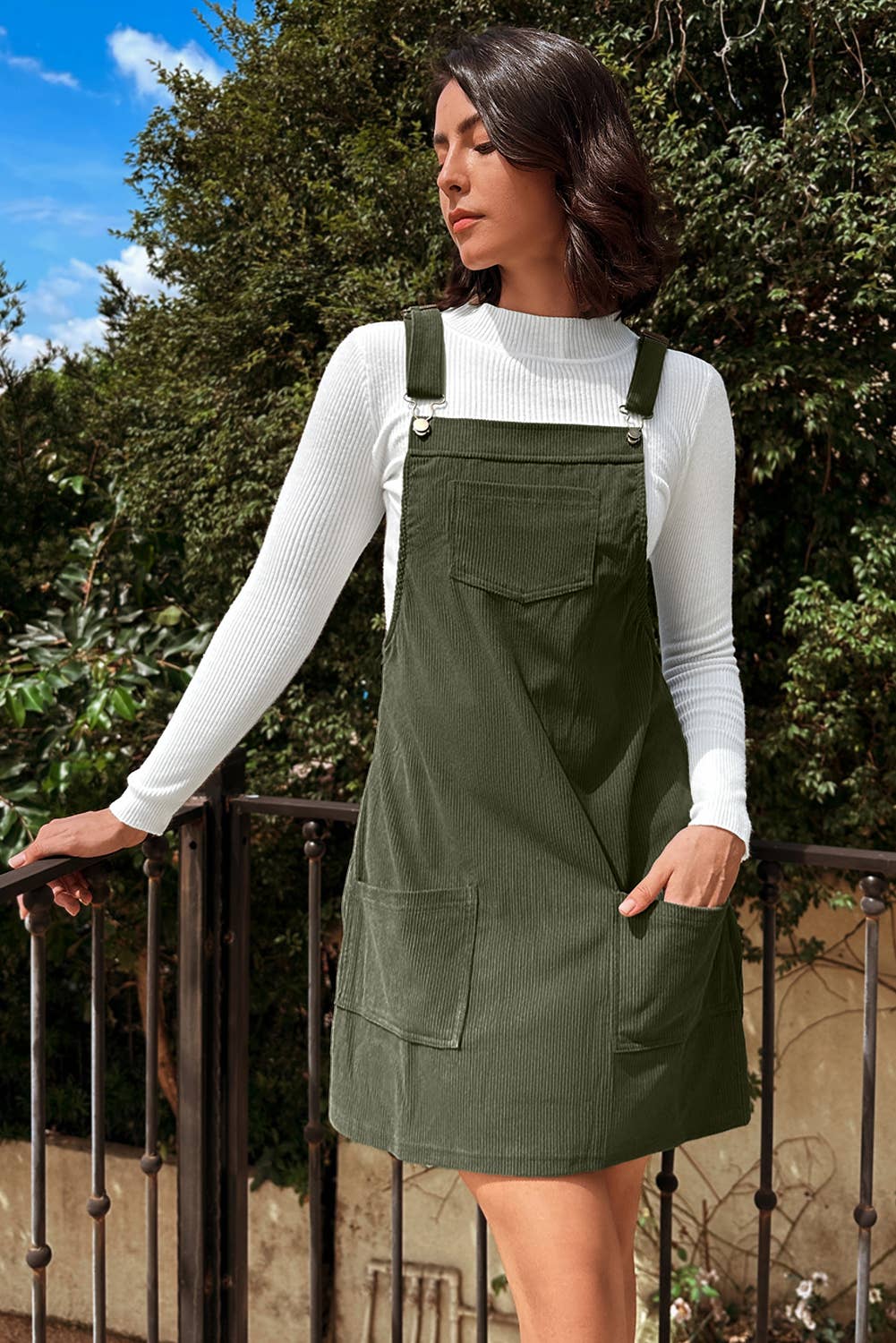 Solid Front Pockets Sleeveless Corduroy Overall Dress Mayden Boutique Solid Front Pockets Sleeveless Corduroy Overall Dress Mayden Boutique