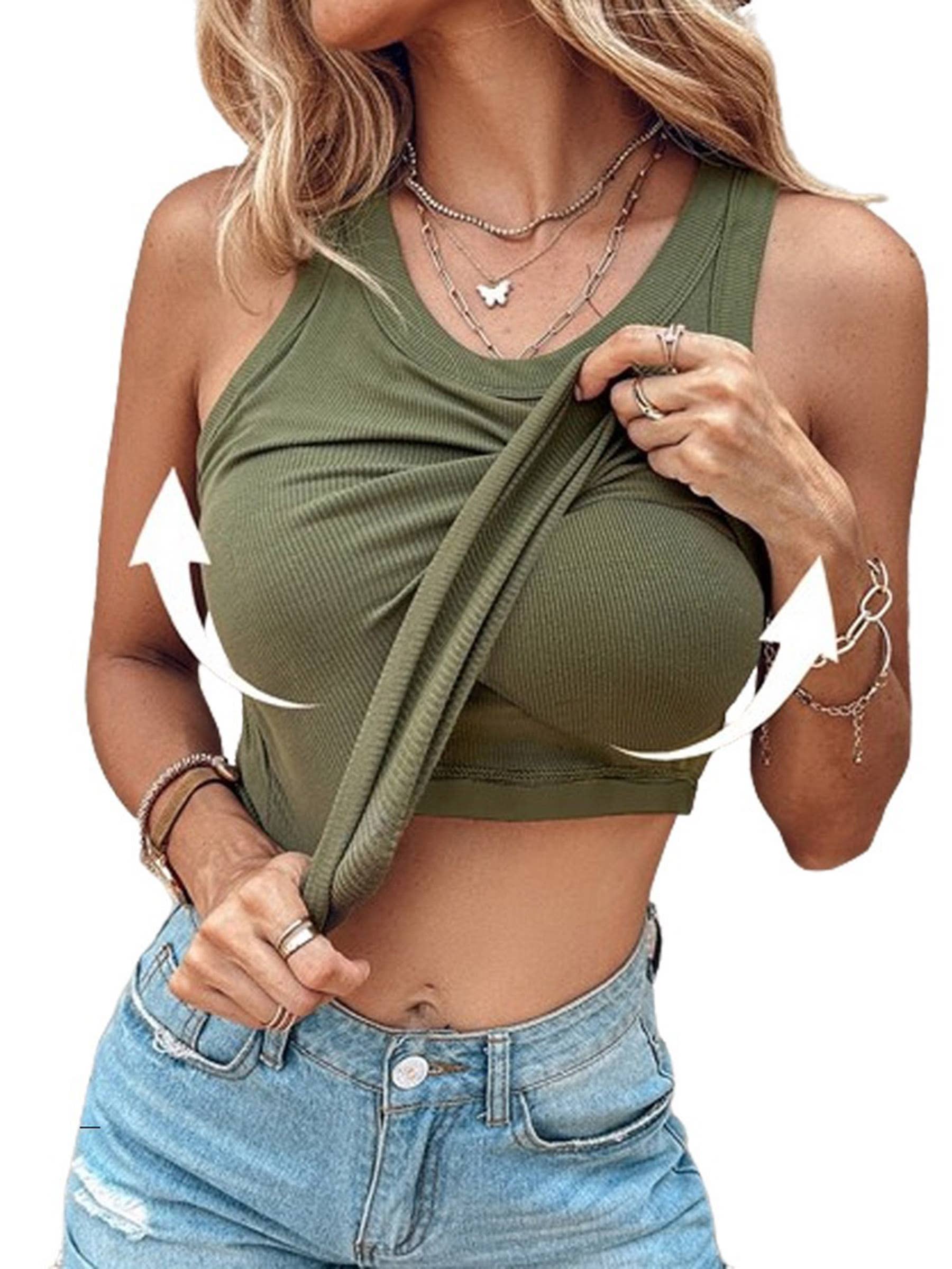 Solid Color Round Neck Vest With Bra