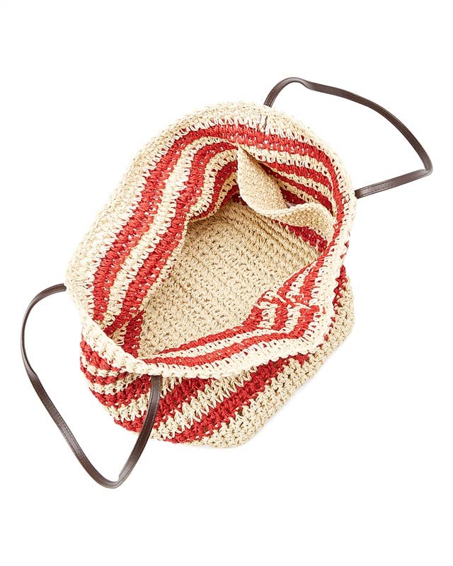 STRIPED CROCHET STRAW TOTE BAG