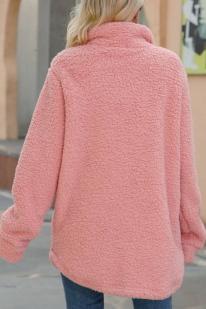 Pink Button Up Fluffy Fleece Coat