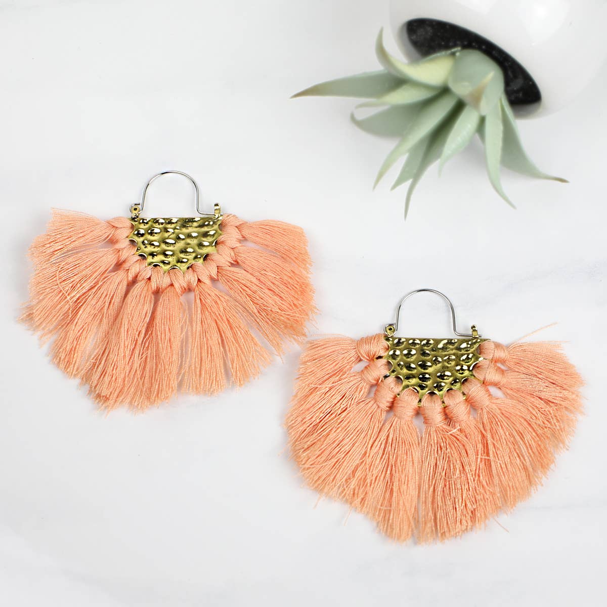 Goldtone & Coral Fringe Drop Earrings