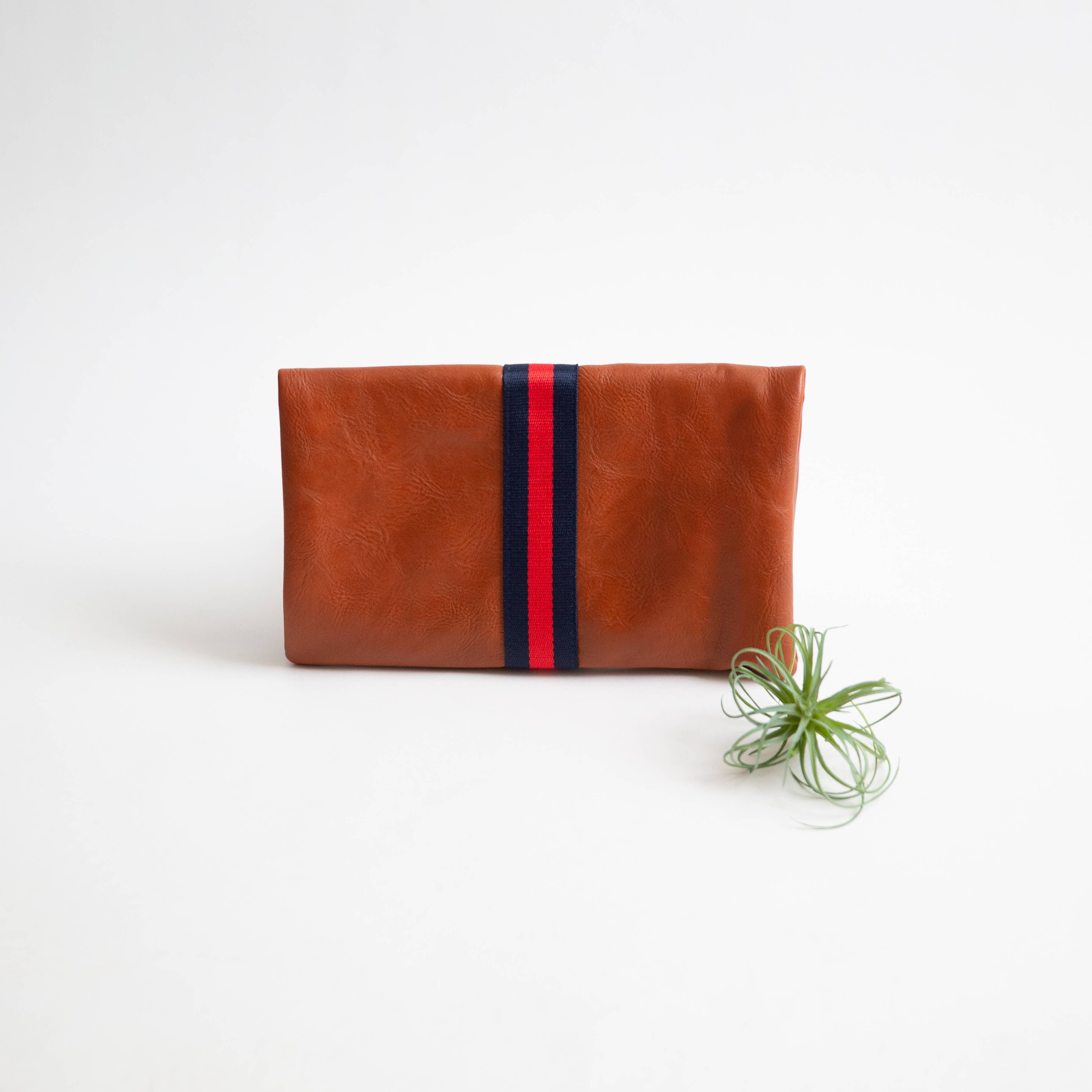 Preppy Stripe Foldover Clutch - Navy & Red