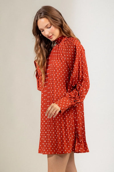 Dotted Pleated Mini Dress